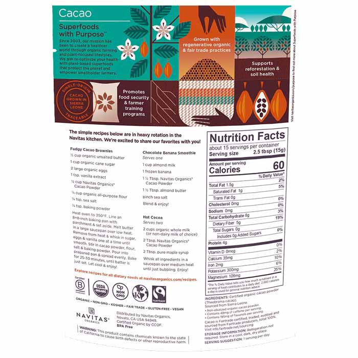 Navitas Organics - Cacao Powder, 227g - Back