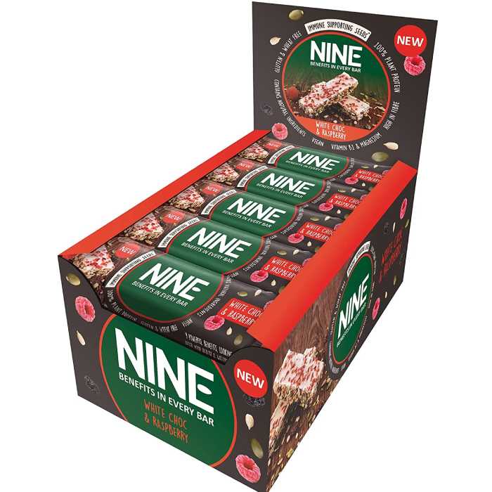 Nine - White Chocolate Seed & Nut Bars & Raspberry, 40g pack