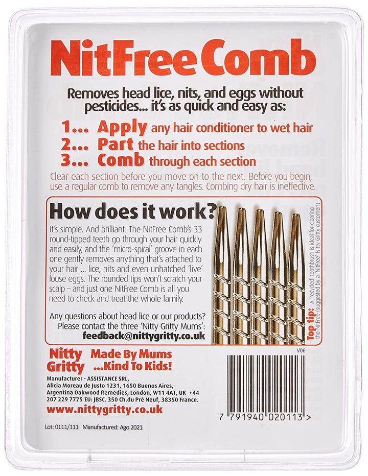 Nitty Gritty - NitFree Hair Comb - back