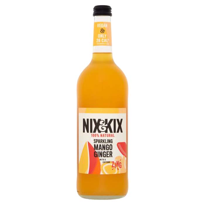 Nix & Kix - Flavoured Drinks Glass Bottle - Sparkling Mango and Ginger, 750ml  Multiple Flavours  Pack of 8