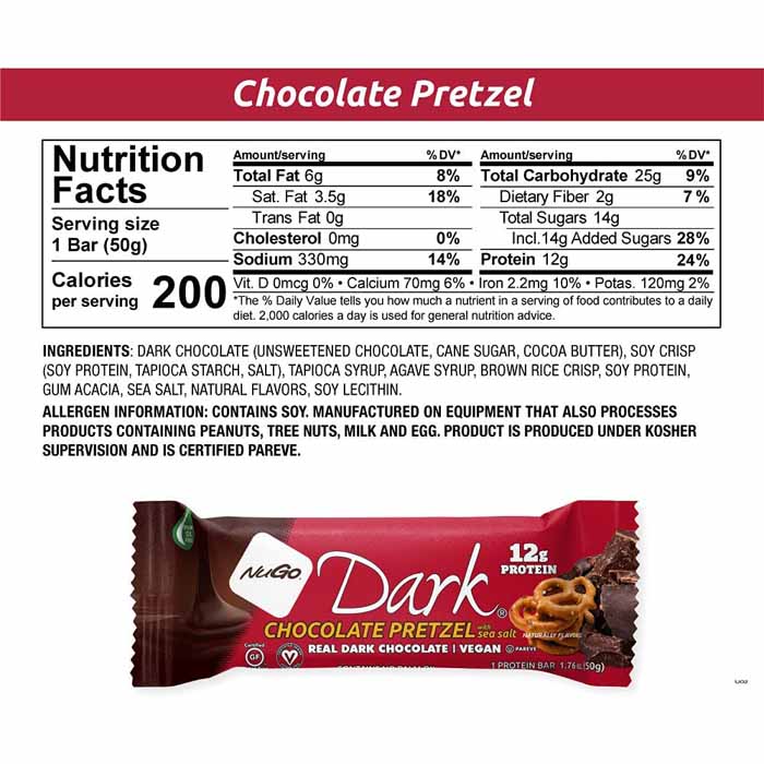 NuGo Nutrition - NuGo Dark Nutrition Gluten-Free Protein Bars - Chocolate Pretzel (12-Pack), 50g  - back