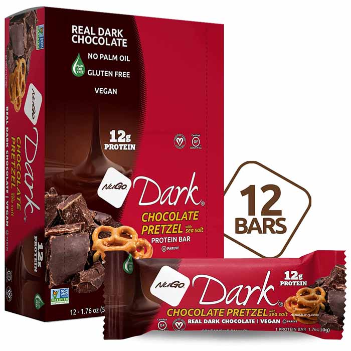 NuGo Nutrition - NuGo Dark Nutrition Gluten-Free Protein Bars - Chocolate Pretzel (12-Pack), 50g 