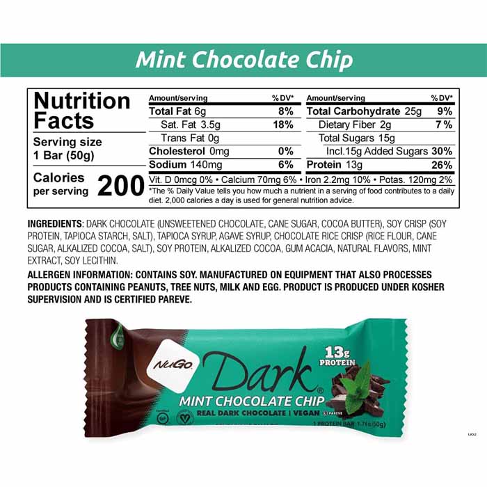 NuGo Nutrition - NuGo Dark Nutrition Gluten-Free Protein Bars - Mint Chocolate (12-Pack), 50g  - back