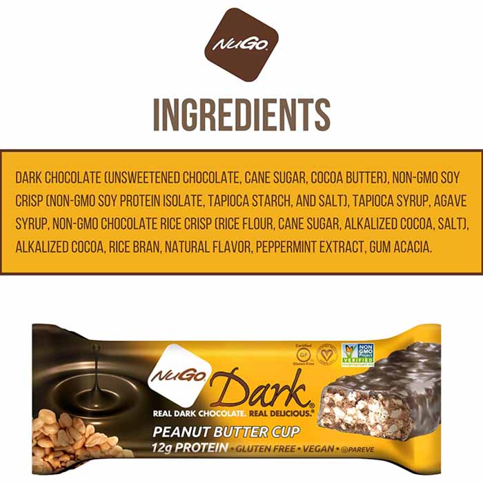 NuGo Nutrition - NuGo Dark Nutrition Gluten-Free Protein Bars - Peanut Butter Cup (12-Pack), 50g  - back