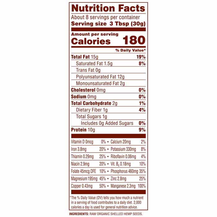 Nutiva - Organic Raw Shelled Hempseed, 227g - back