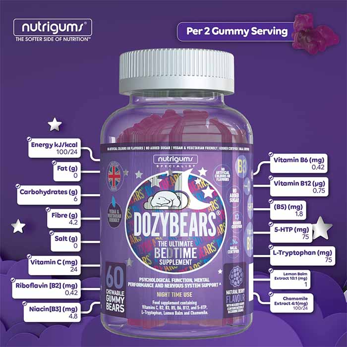 Nutrigums - Dozybears The Ultimate Bedtime Supplement, 60 Gummies - back