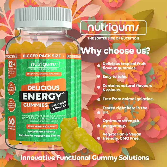 Nutrigums - Energy Vitamin B Complex Gummies -60 Gummies - back