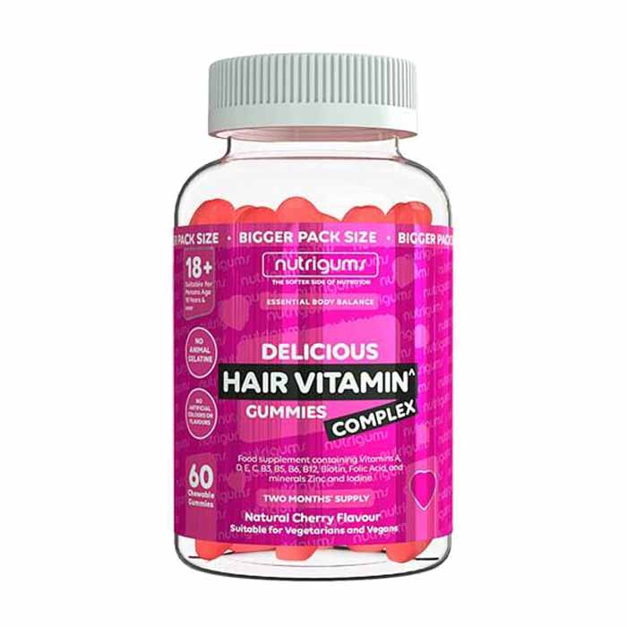 Nutrigums - Hair Vitamin Complex Cherry Flavour Gummies ,60 Gummies 