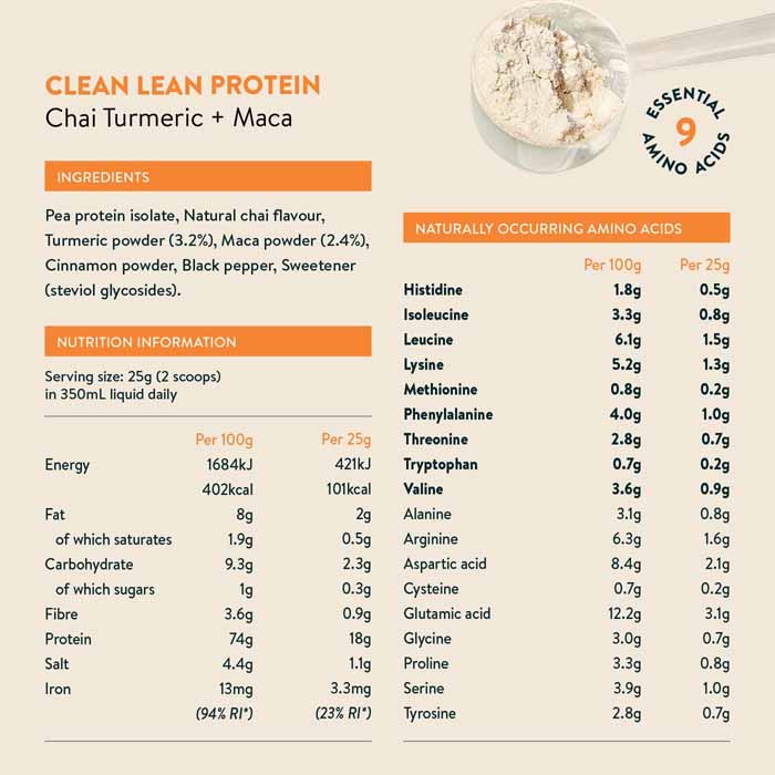 Nuzest - Clean Lean Protein Chai Turmeric & Maca ,25g - back