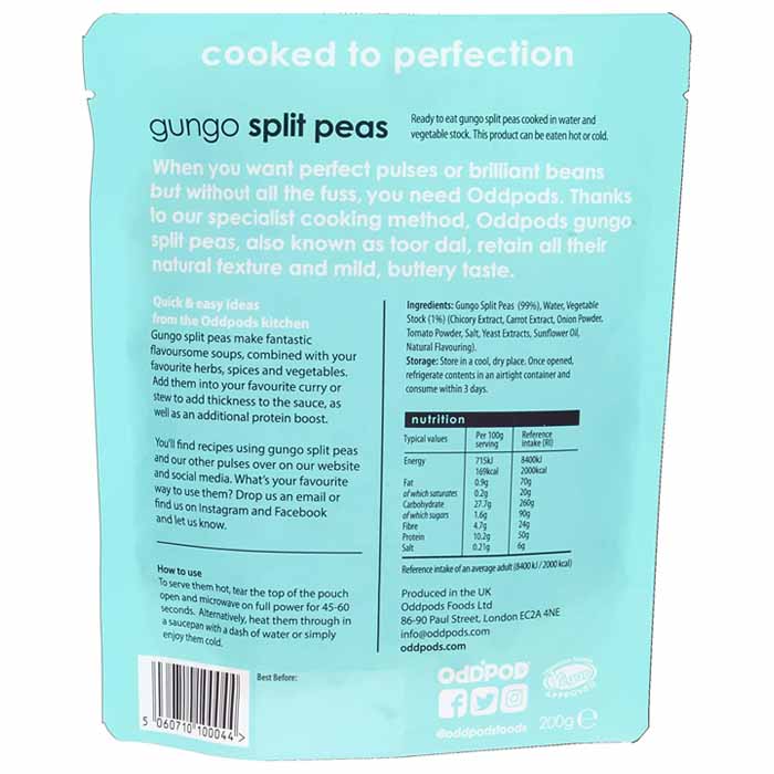 Oddpods - Gungo Split Peas, 200g - back