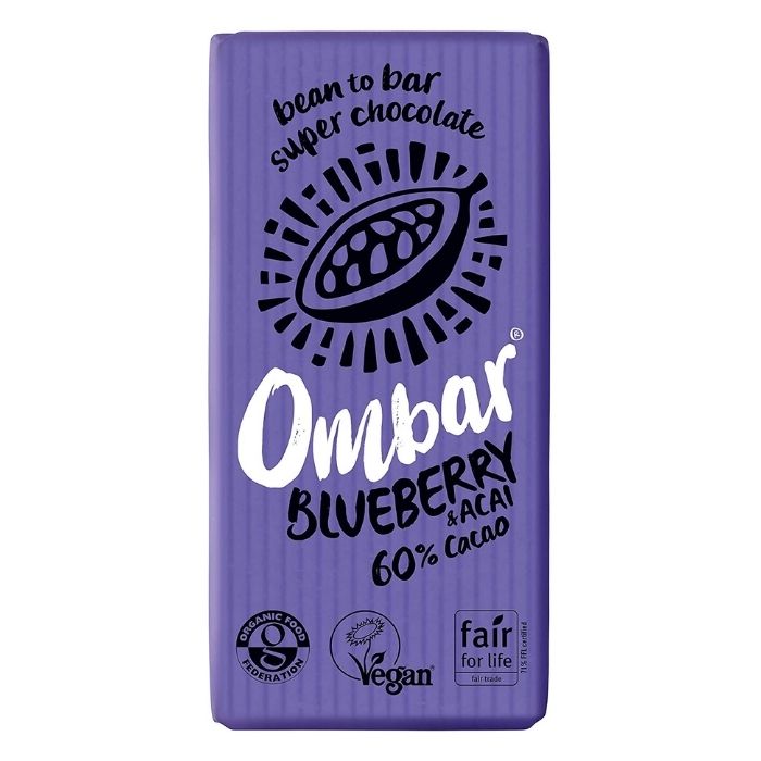 Ombar - Organic Blueberry & Acai Chocolate Bar, 35g - front