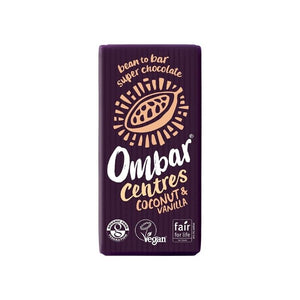 Ombar - Organic Centres Coconut & Vanilla Chocolate Bar, Pack of 10 | Multiple Sizes