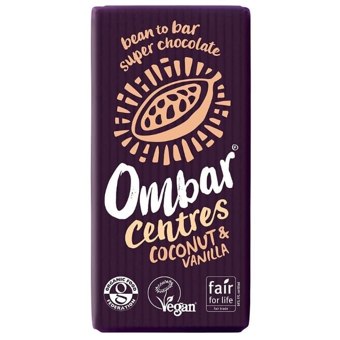 Ombar - Organic Centres Coconut & Vanilla Chocolate Bar, Pack of 10 | Multiple Sizes - PlantX UK