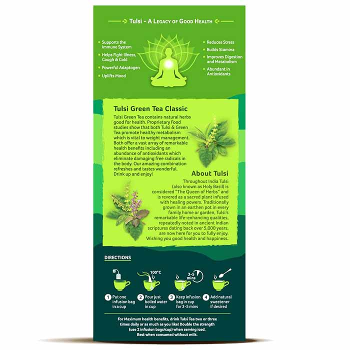 Organic India - Organic Tulsi Green Tea, 25 Bags - back