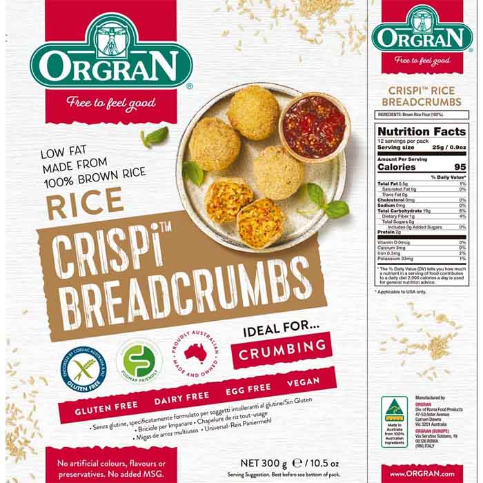 Orgran - All Purpose Crispi Rice Breadcrumbs (GF), 300g - Back