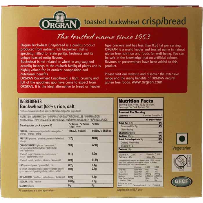 Orgran - Gluten-Free Crispibread - Toasted Buckwheat, 125g - back