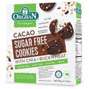 Orgran - Sugar-Free Cacao Cookies (GF), 130g | Pack of 7