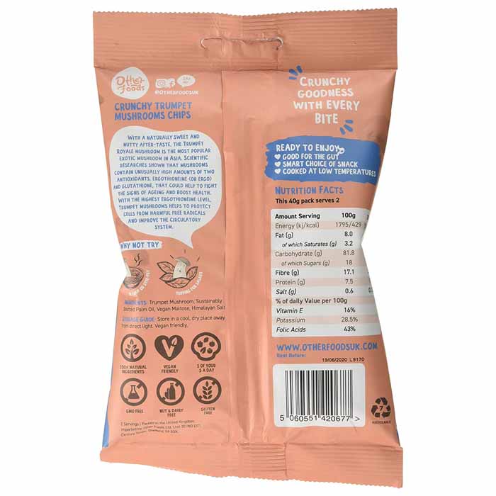 Other Foods - Crunchy Trumpet Mushroom Chips - 1-Pack, 40g  - back
