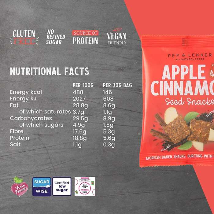 Pep & Lekker - Seed Snacks Apple & Cinnamon, 30g facts