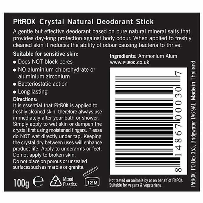 PitROK - Crystal Natural Deodorant Stick, 100g - back