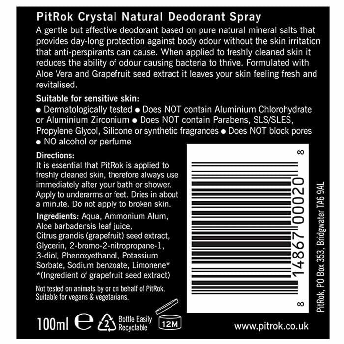 PitROK - Crystal Natural Spray Deodorant, 100ml - back