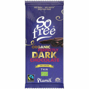 Plamil - So Free Organic 72% Cocoa Perfectly Dark Chocolate Thin Bar, 80g | Multiple Sizes