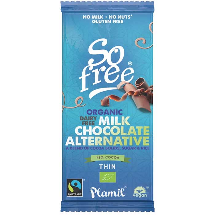 Plamil - So Free Organic Milk Chocolate Alternative Thin Bar - 1 Bar, 80g 