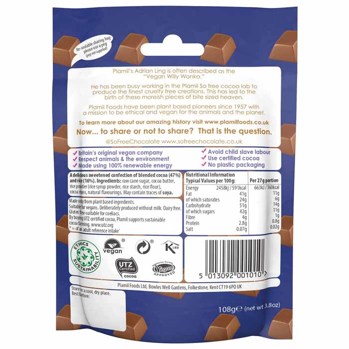 Plamil - So Free Vegan Cocoa Bites, - Smooth Orange (1-Pack) 108g  - back