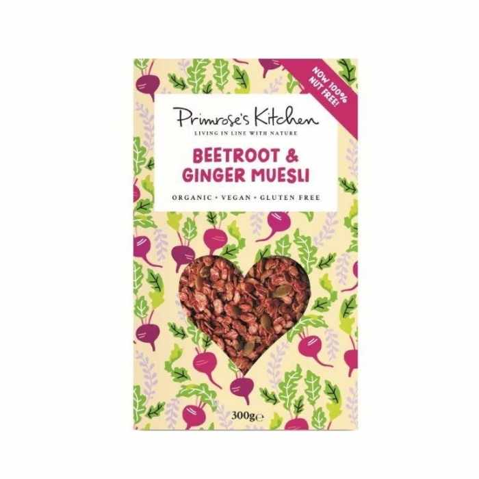 Primrose's Kitchen - Organic Raw Muesli, 300g | Beetroot & Ginger Muesli - Front