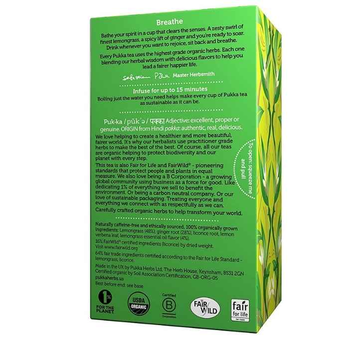 Pukka - Organic Lemongrass & Ginger Tea, 20 Bags - Back