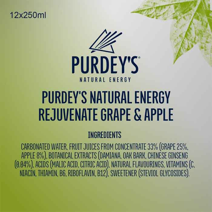 Purdeys - Rejuvenate Natural Energy Drink (Can), 250ml  Pack of 12 - back