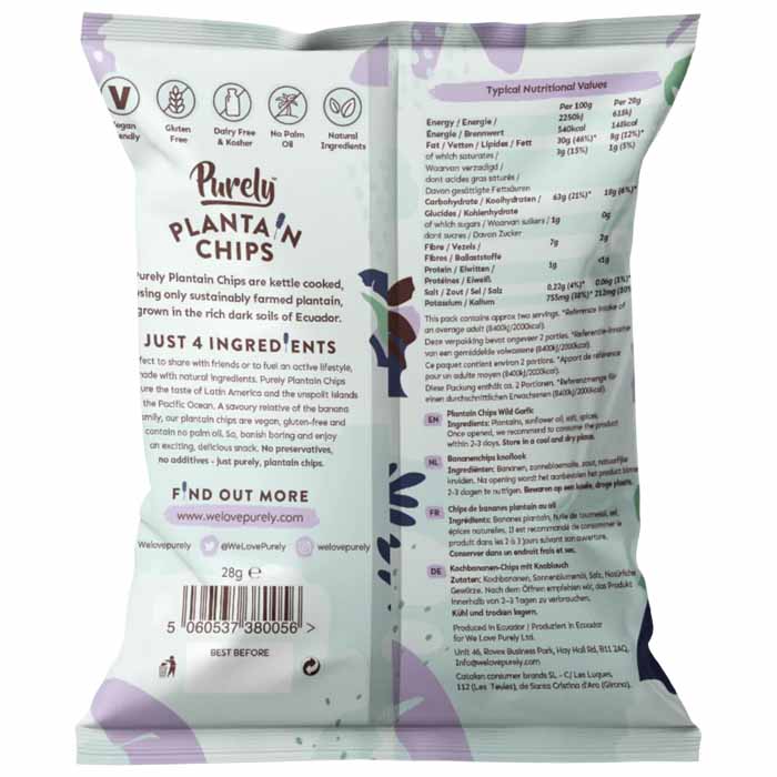 Purely - Plantain Chips - Wild Garlic ,28g(1-Pack) - back 