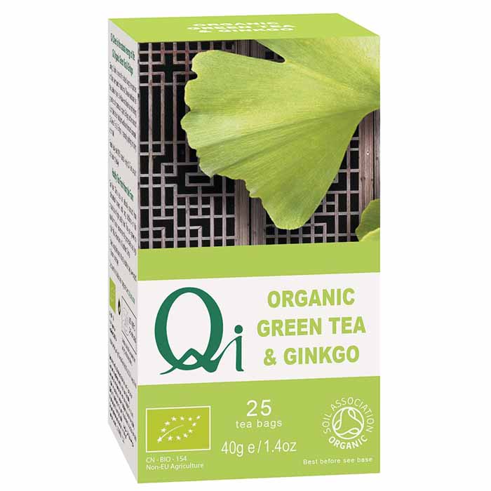Qi - Organic Fairtrade Green Tea with Gingko Leaf, 25 Bags