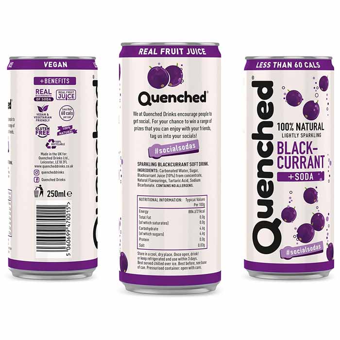 Quenched - Blackcurrant & Soda, 250ml - back