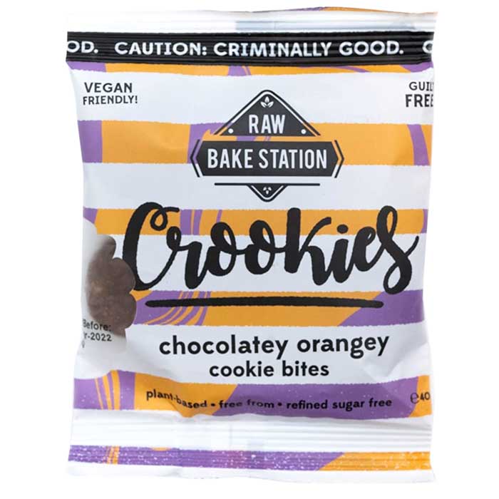 Raw Bake Station - Crookies Raw Cookie Dough Bites - Chocolatey & Orangey Crookies, 40g