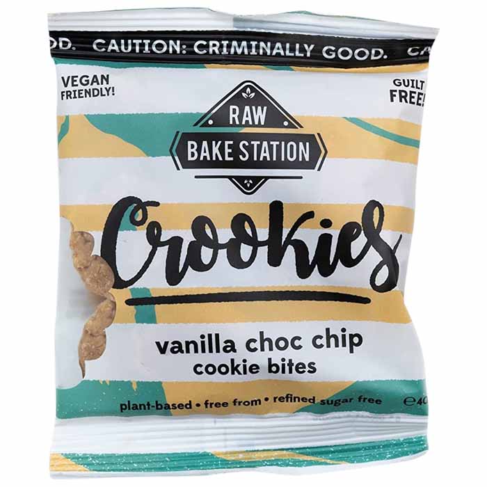Raw Bake Station - Crookies Raw Cookie Dough Bites - Vanilla Choc Chip Crookies, 40g