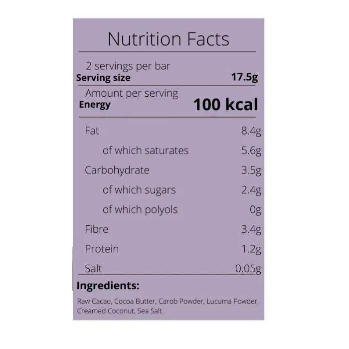 Raw Gorilla - Keto Chocolate, 35g - Smooth & Dark Cacao (1 Pack) - Nutrition Facts