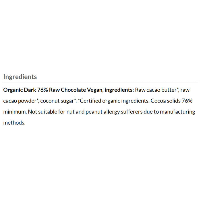 Raw Halo - Dark 76% Organic Raw Chocolate - (22g) 1 Bar - back