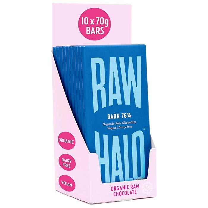 Raw Halo - Dark 76% Organic Raw Chocolate - (70g) 10 Bars