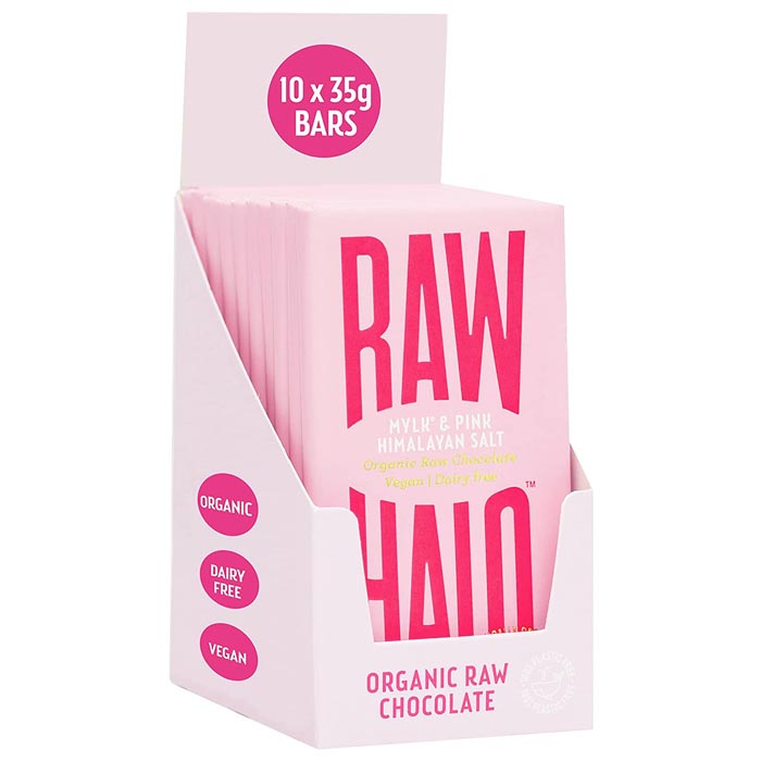 Raw Halo - Mylk + Pink Himalayan Salt Organic Raw Chocolate - 10-Pack, 35g 