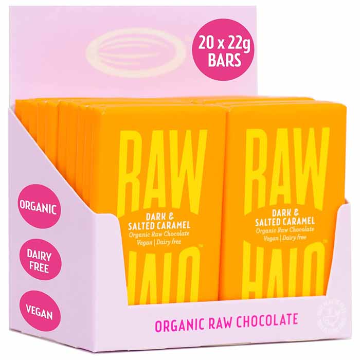 Raw Halo - Organic Dark Raw Chocolate - Dark + Salted Caramel (22g) 20 Bars