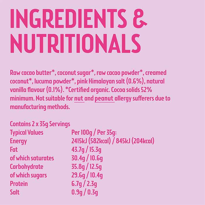 Raw Halo - Organic Mylk Raw Chocolate - Mylk + Pink Himalayan Salt (70g) 10 Bars - back