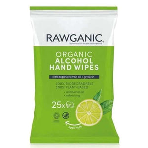 Rawganic - Biodegradable Organic Alcohol Hand Wipes, 25 Wipes