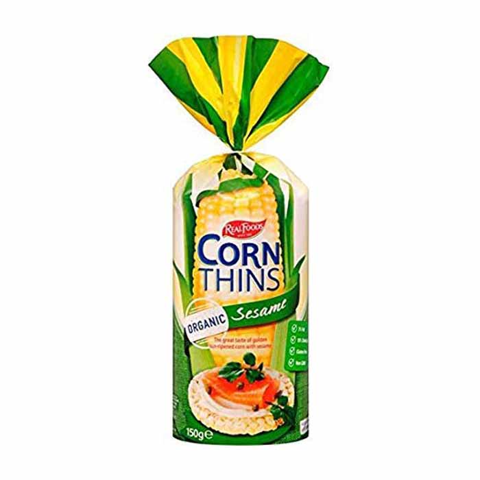 Real Foods - Sesame Corn Thin Organic, 150g  Pack of 6