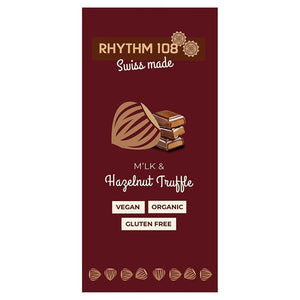 Rhythm108 - Organic Swiss Chocolate Bar Hazelnut Truffle Filling, 100g | Pack of 9