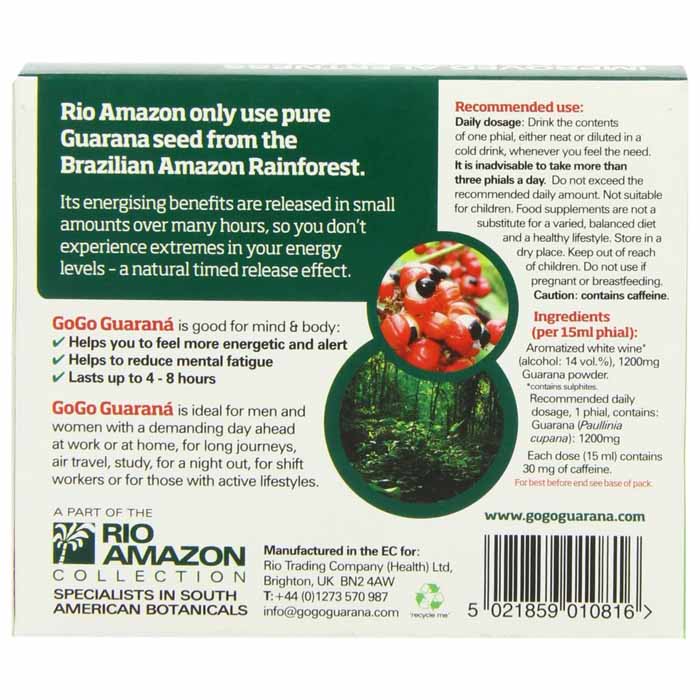 Rio Amazon - Organic Gaurana Jungle Elixir, 10 Phails - back