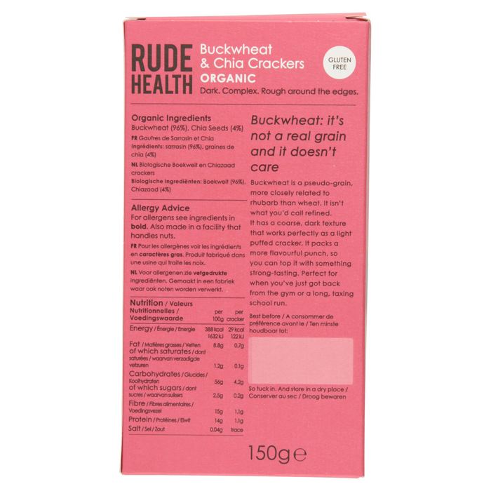 Rude Health - Buckwheat & Chia Crackers, 150g - back 