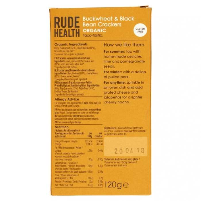 Rude Health - Organic Crackers Buckwheat & Black Bean (120g) - back