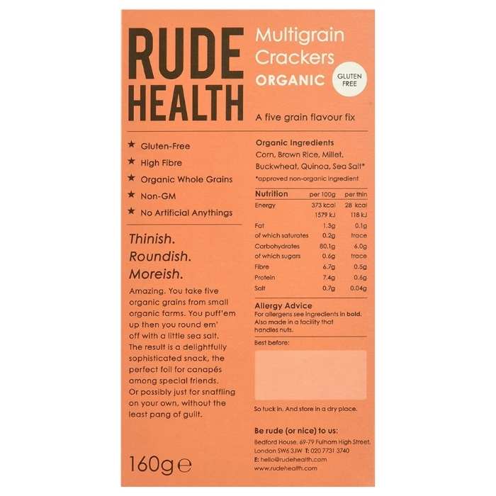 Rude Health - Organic Crackers Multigrain (160g) - back