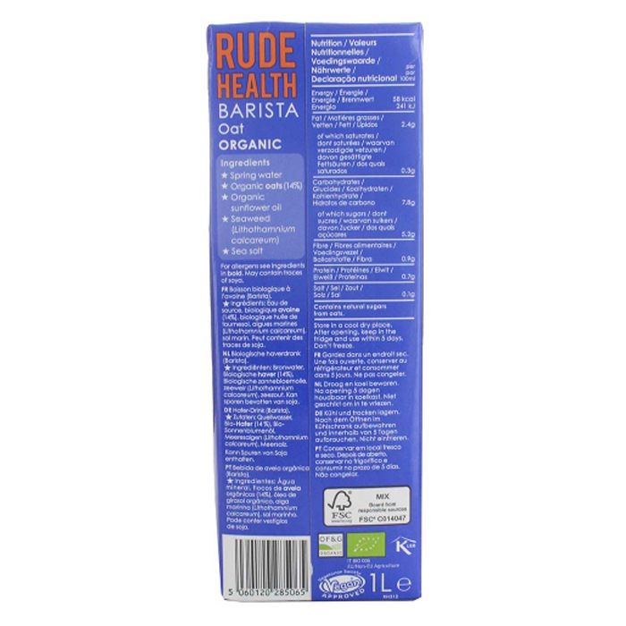 Rude Health - Organic Oat Barista Drink, 1L - back 